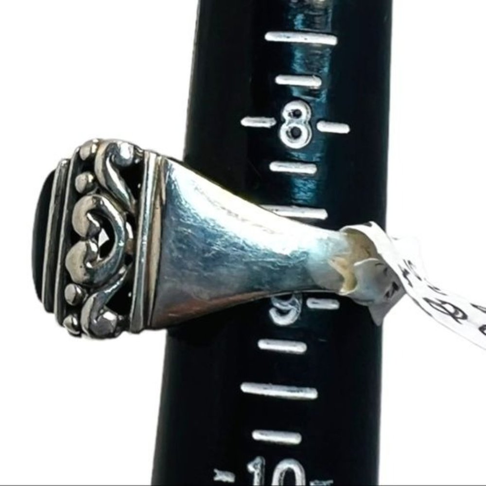 925 Thailand Silver Filigree Large Square Statement RingW/ Black Onyx Cabochon - Picture 7 of 13